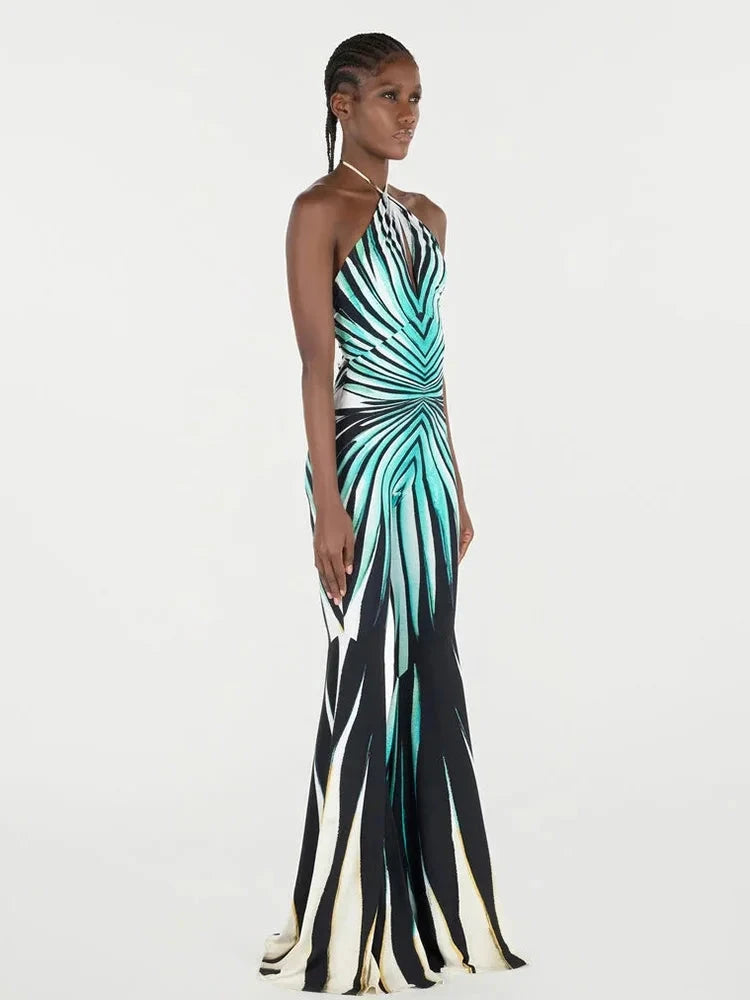 Ahagaga Fashion Printed Women Jumpsuits Halter Bandage Hollow Out Striped Skinny Flare Pants Sexy Streetwear Rompers Female Viralgem Store