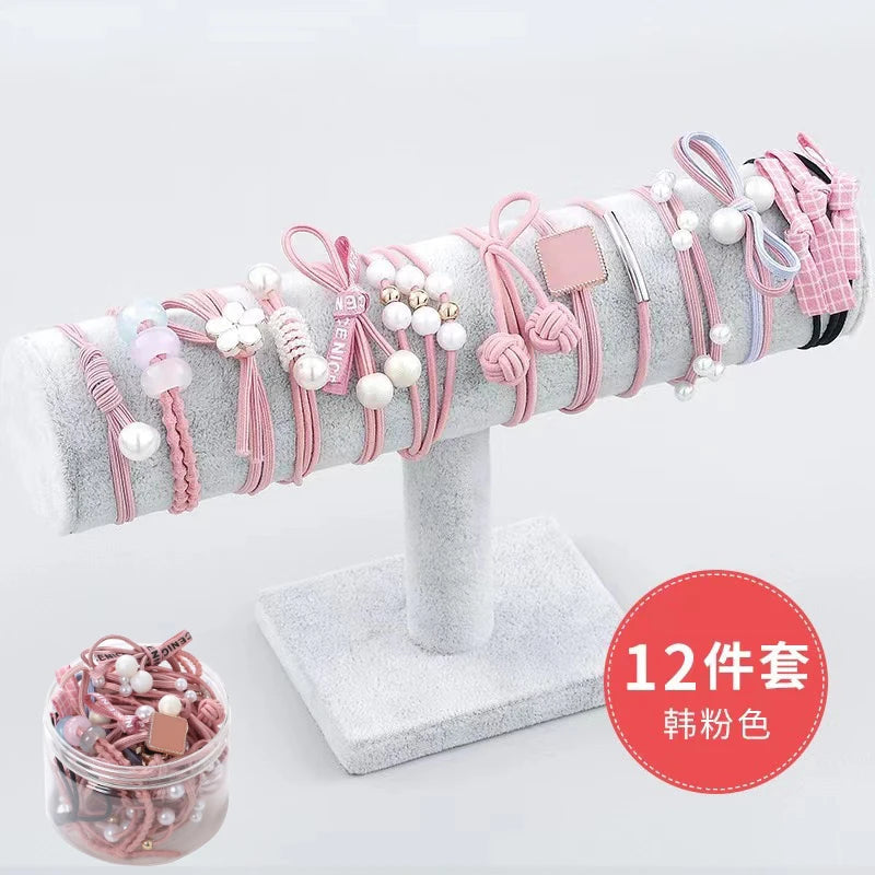 50/12PCS  Women Elastic Hair Ties Pearls Fashion Girls Scrunchies Ponytail Holder Rubber band Hair Rope Hair Accessories Viralgem Store