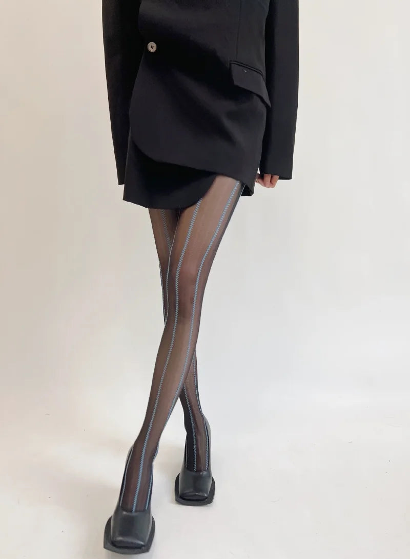 Vintage Sexy Black Vertical Stripes Pattern Stretchy Tights Pantyhose Women's Stockings Gothic Clothes Sexy Women's Underwear