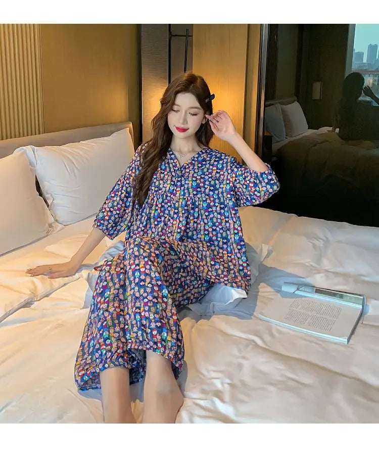 2023 New Cotton Silk Summer Pajamas Suit Plus Size Loose Ladies Home Clothes Two-piece Casual Style Thin
