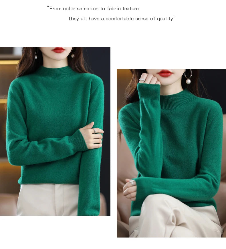 100% Pure Wool Half-neck Pullover In Autumn And Winter New Cashmere Sweater Women's Casual Knit Top Women's Coat 19 Colors Viralgem Store