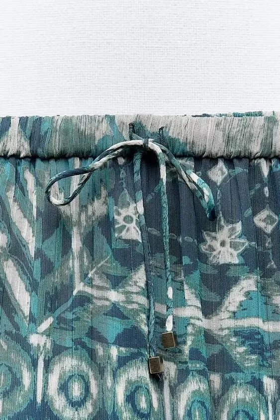 TRAFZA Vintage Casual Chic Print Women Suit O-Neck Single Breasted Blouse Loose Long Straight Skirt Fashion 2024 Boho Set