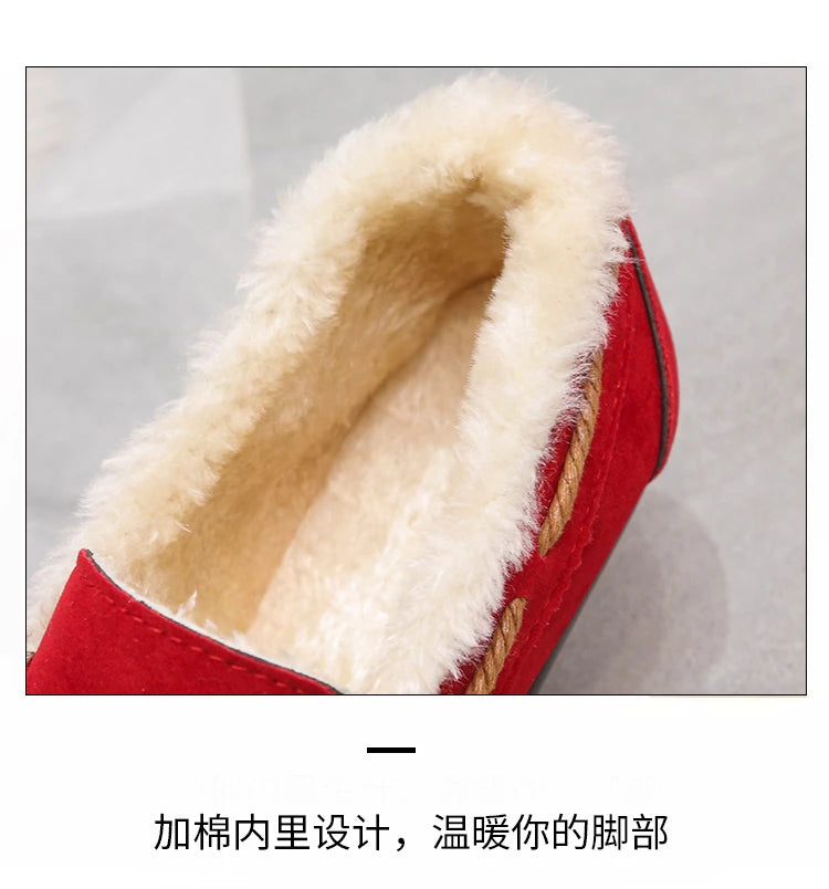 2023 autumn and winter new Doudou shoes women plus cashmere warm bow Korean version of casual shallow mouth flat lazy cotton sho
