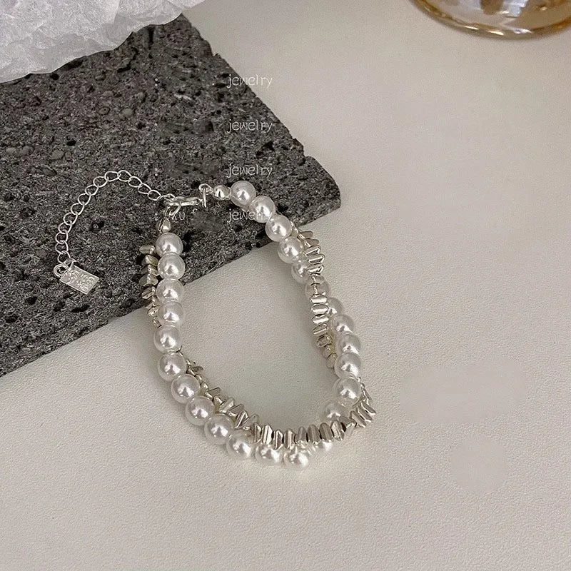 2024 New S925 Sterling Silver Double Layer Pearl Bracelet for Women Girl Design Bead Korean Jewelry Dropshipping Charm Bracelet