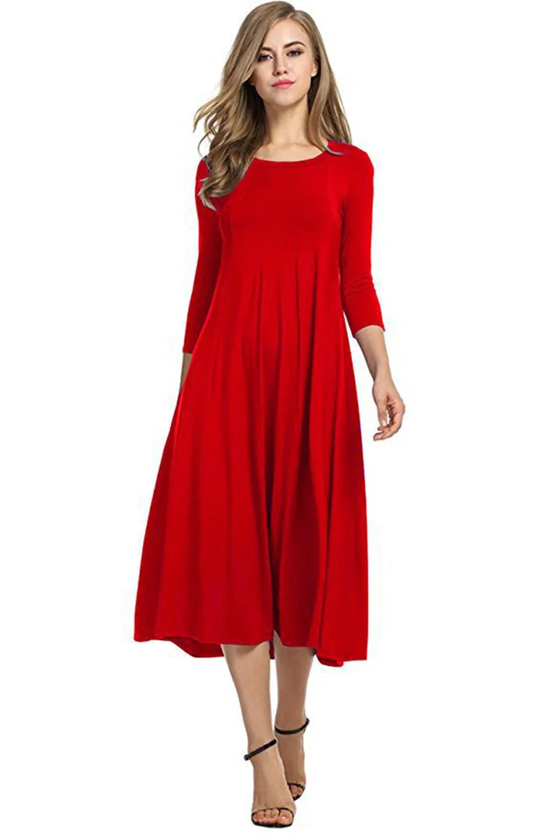 Women Autumn Solid Party Midi Dress Casual O Nesk Half Sleeve Office Lady Red Green Slim Elegant Dresses  Robe Ete XXL  Vestidos Viralgem Store