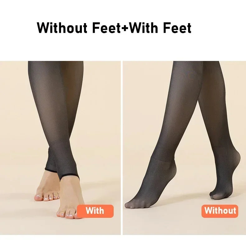 Thicken Warm Tights For Women Winter Thermal Stockings Leggings Sexy Translucent Fleece Velvet Tights Pantyhose Female Pants