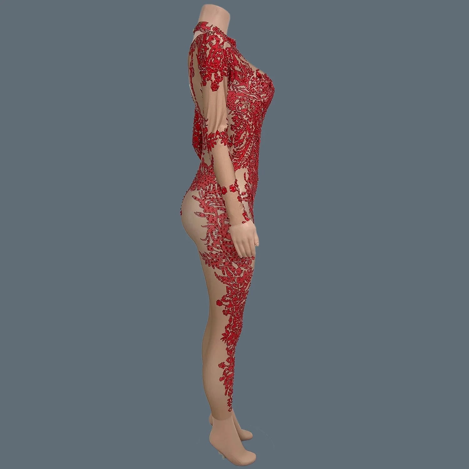 Sparkly Rhinestone Print Spandex Elastic Bodycon Jumpsuit Nightclub Party Stage Club Show Costume  Dance Skinny Wear Xiaotaohong Viralgem Store