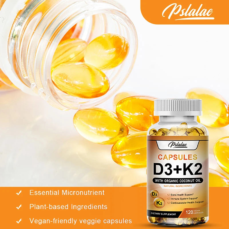 Vitamin D3 + K2 - Help Regulate Calcium Metabolism, Promote Bone, Teeth and Skin Health, Support Immunity - 120 Capsules Viralgem Store