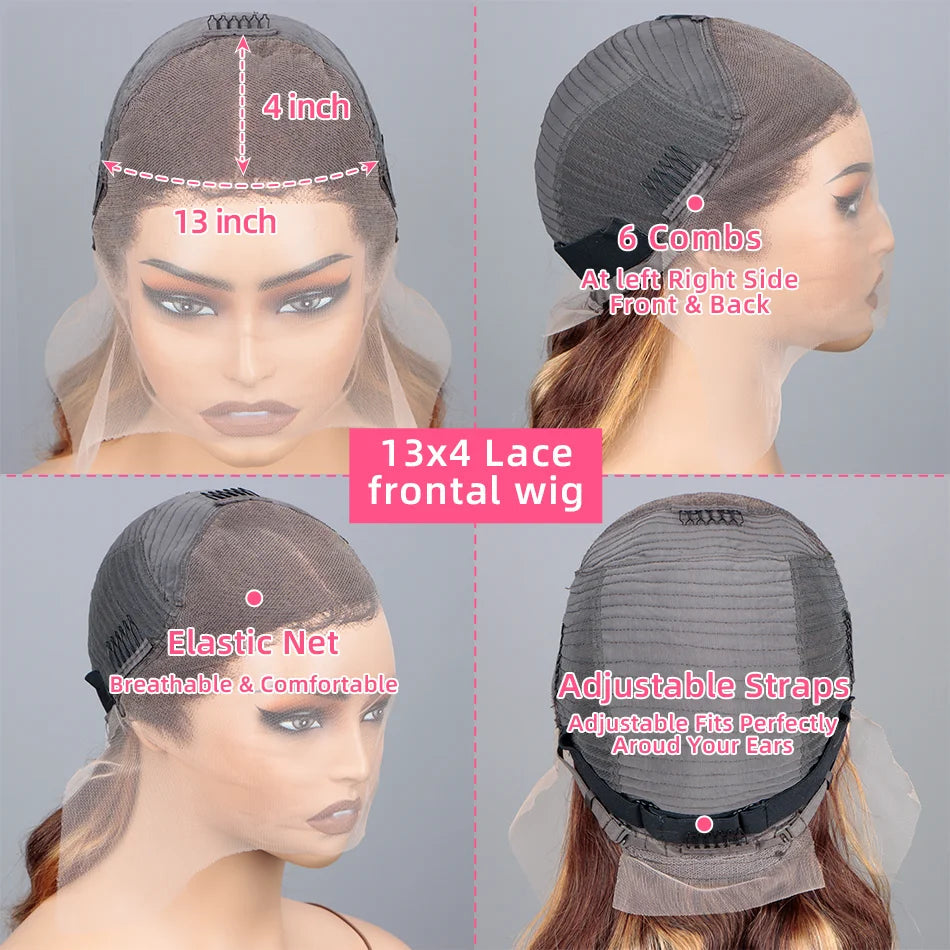 Upgraded 1B/30 Balayage Body Wave 13x4 Highlight Lace Front Human Hair Wig Vietnamese 30 Inch Omber Brown Colored Wig Human Hair Viralgem Store