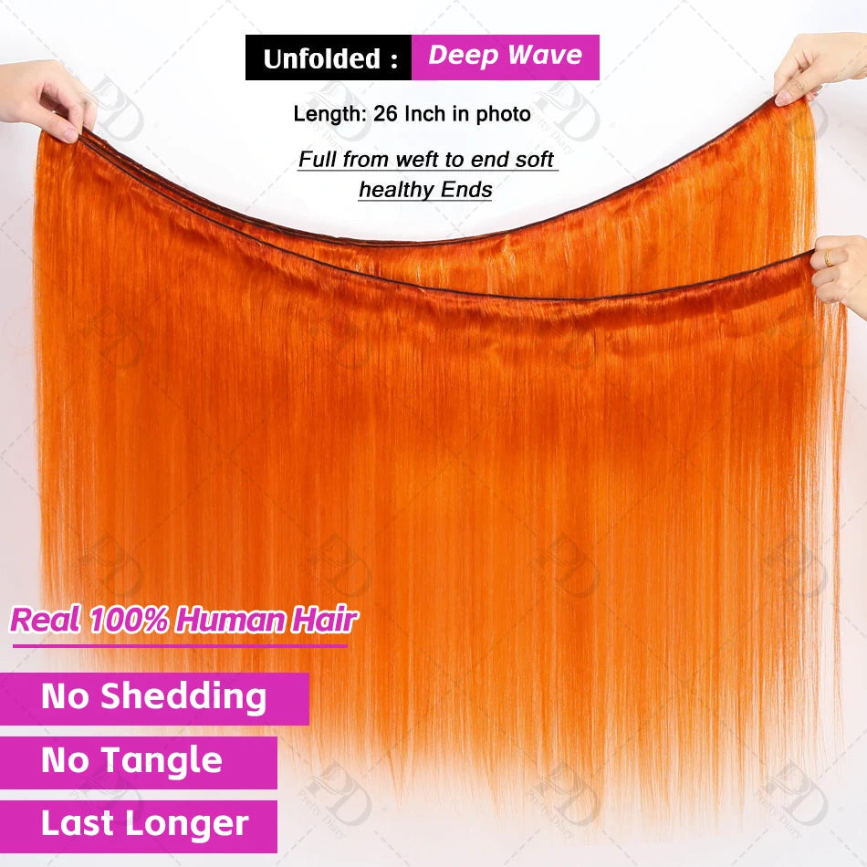 30 Inch Brazilian 100% Human Hair Weft Ginger Orange Bone Straight Bundles Virgin Raw Quick Weaves Colored Remy Hair Extension Viralgem Store