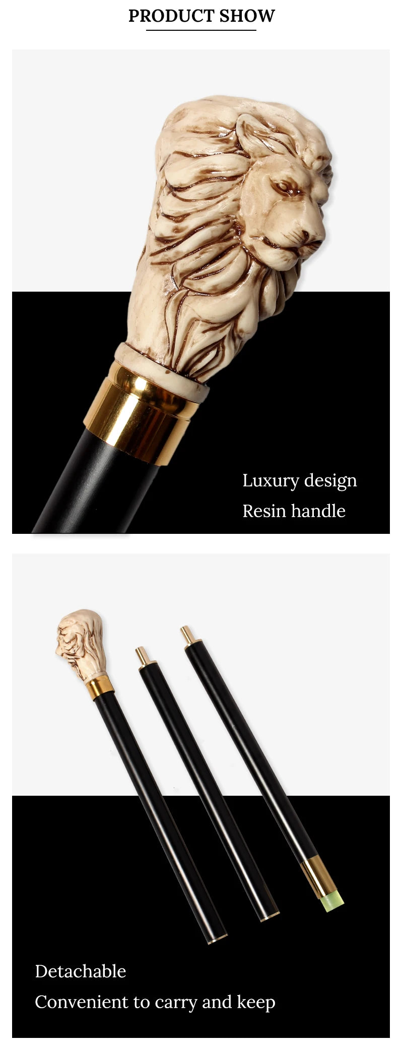 97cm Lion-Head Resin Handle Stick Men German Beech Detachable Wooden Walking Sticks Women Fashionable  Party Decorative Canes Viralgem Store