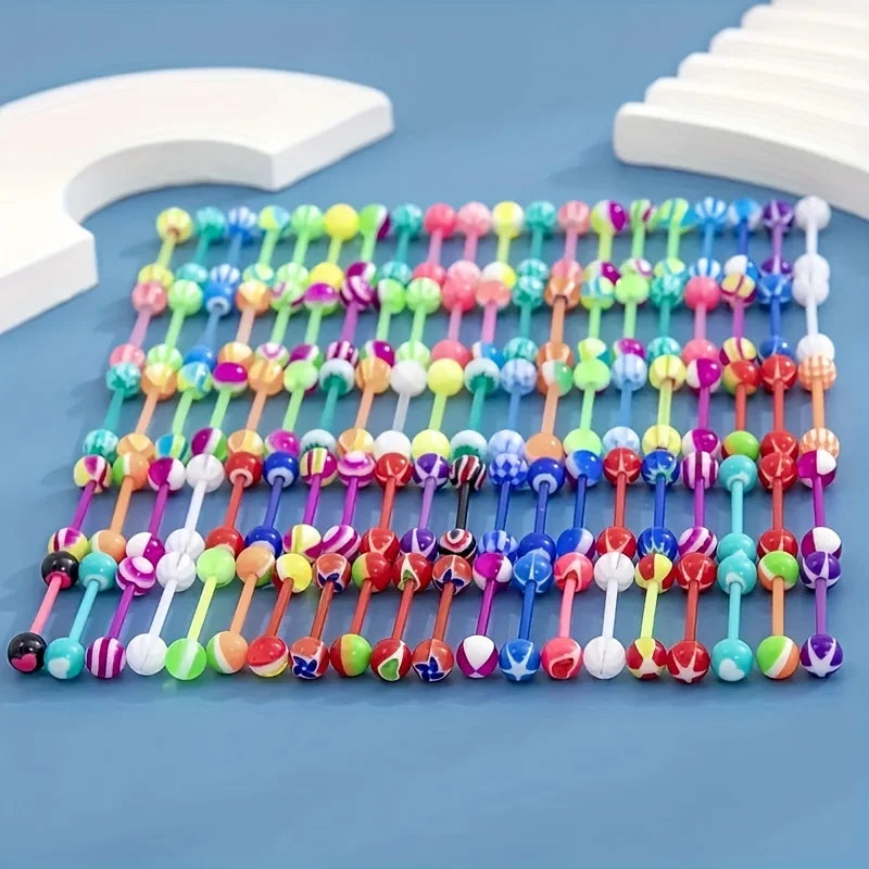 100/50/30/10 Pcs Mixed Color Acrylic Rod Tongue Nails Set Simple Body Jewelry Tongue Earrings Decor Piercing