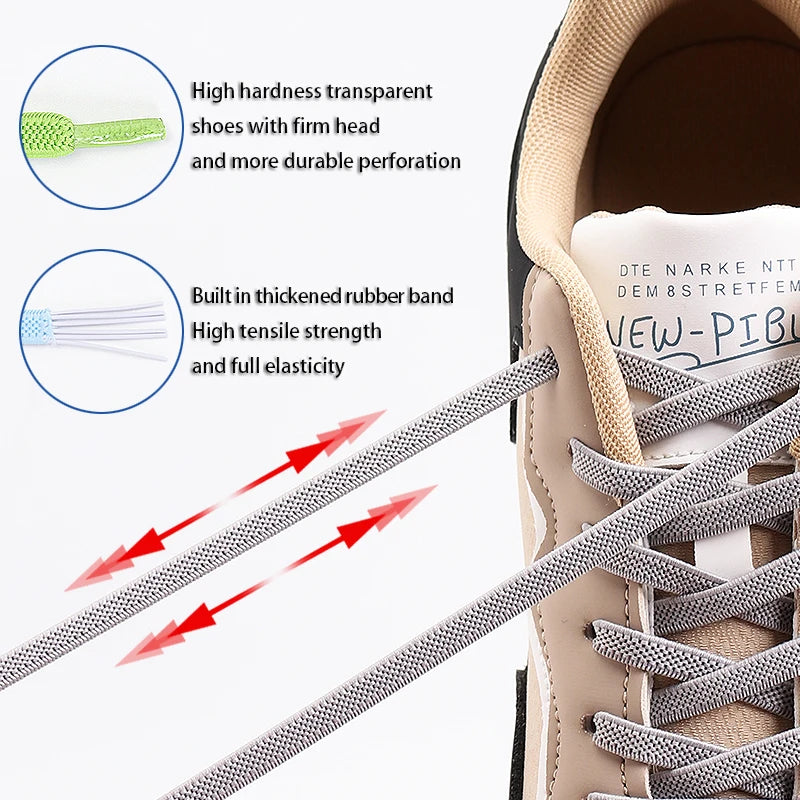 1Pair No Tie Shoelace Elastic Shoelaces Leisure Sneakers Quick Flat Shoelaces Lazy Shoe Laces Nice Buckle Kids and Adult Unisex