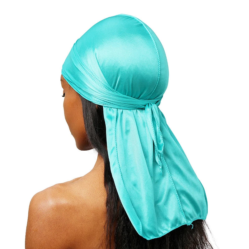 Unisex Silky Long Tail Durag Pirate Hat Turban Fashion Headwraps Cap Bandana Women Men Headwear Caps Hijab Hair Accessories  ﻿