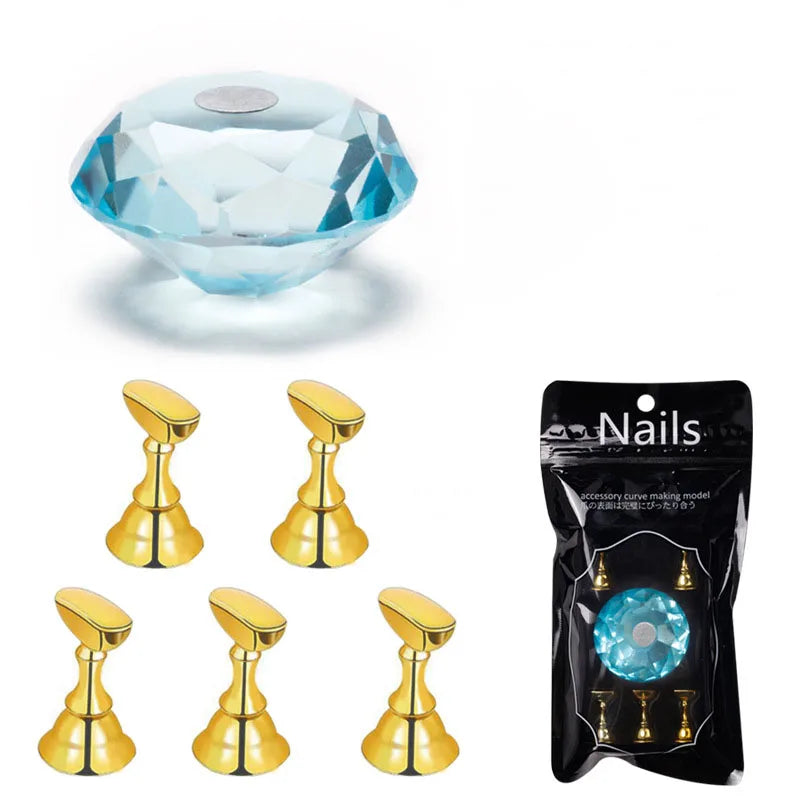 Acrylic nail practice stand, magnetic nail tip art display stand, nail enhancement tool with reusable adhesive putty clay, used