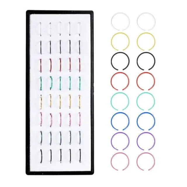 40/60Pcs Straight Nose Stud Curved Pack Crystal Nose Ring Set Stud Lot Nariz Nase Pircing Nose Ring Set Bend Piercing Non-Pack