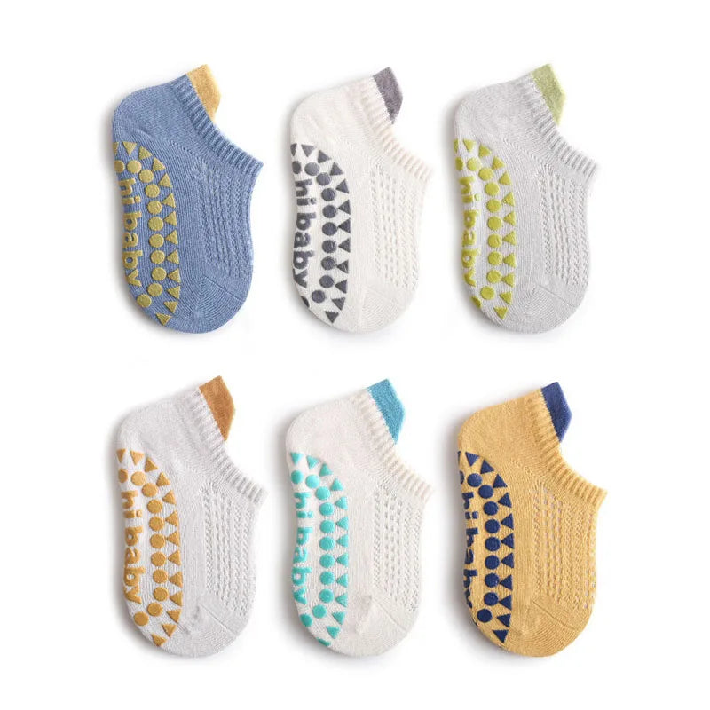 6 Pairs Baby Boys Girls Cotton Non-slip Floor Socks Summer For Toddler Kids Indoor Activities Learn To Walk Ankle Socks