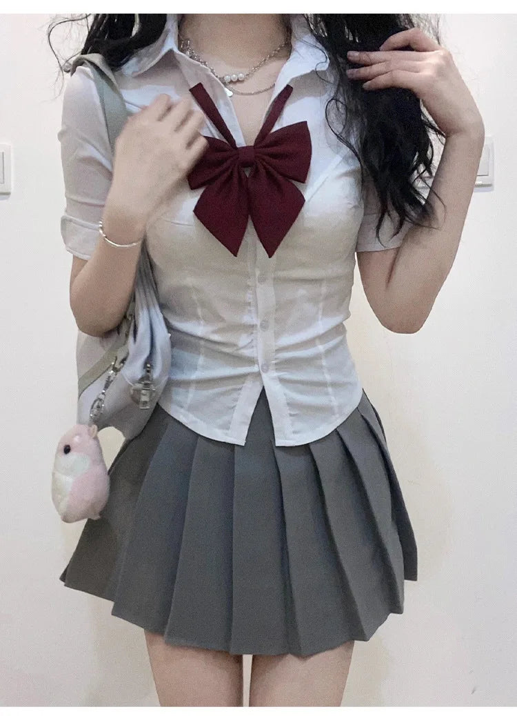 V Neck White Blouses Women Japan Korean Fashion Shirt Chic Harajuku Preppy Elegant Casual JK Slim Bandage Y2k Blusas Cute Tops