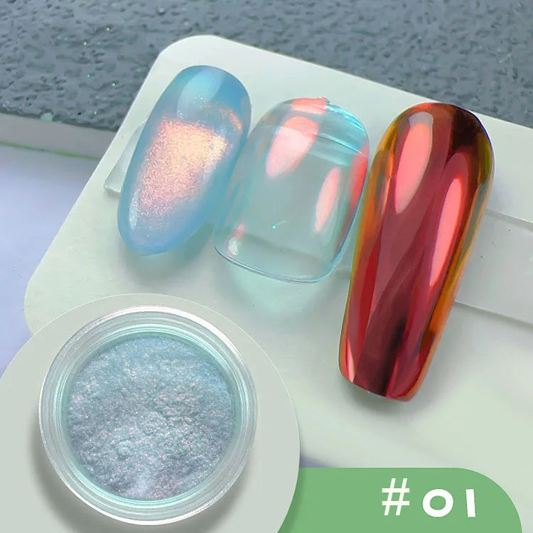 1jar Chrome Chameleon Aurora Nail Powder Metallic Effect Nail Glitter Pigment Mirror Nail Rubbing Dust Gel Nail Polish Supplies