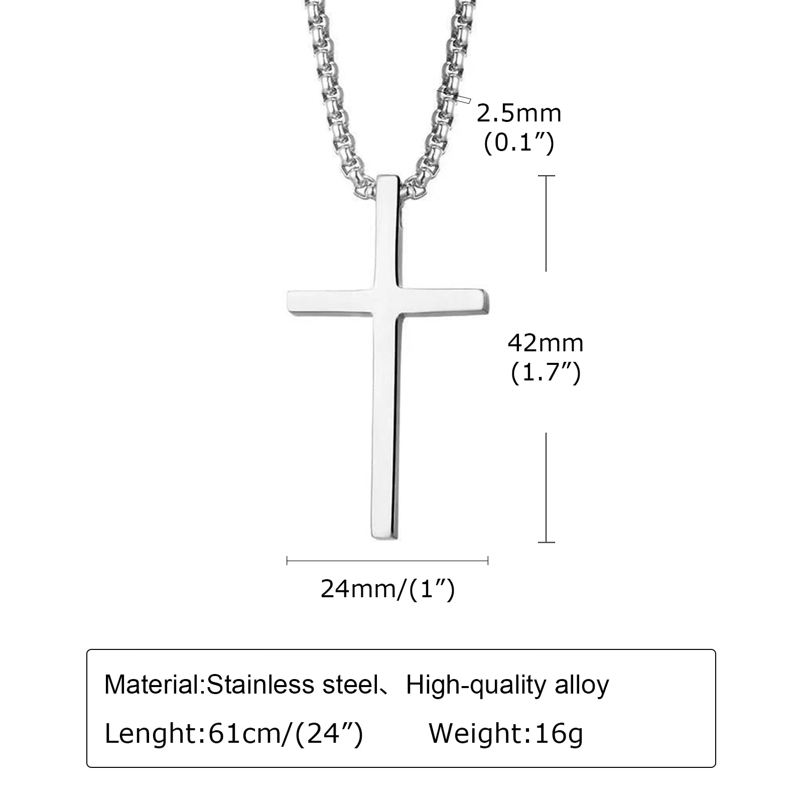 Vnox Cross Necklace for Men Women, Silver Color Plain Cross Pendant Collar with Stainless Steel Box Chain Viralgem Store