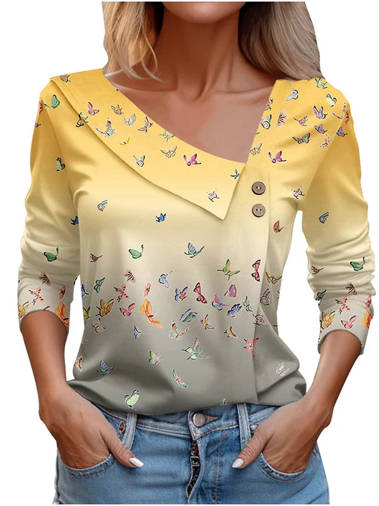 T Shirt For Women Fashion Long Sleeve Top White Floral Print Shirts And Blouses Autumn Winter Clothes For Women 2024 Viralgem Store