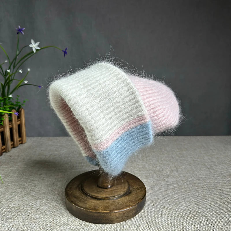 2024 New Rabbit Fur Beanies Soft Warm Fluffy fur pompom Winter Hat for Women Angora Knitted Hat Skullies Female Bonnet Knit Cap Viralgem Store