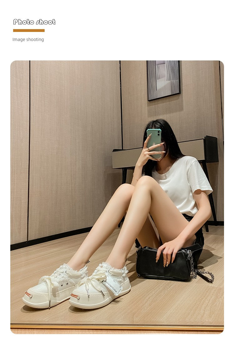 Tan Jianji Style Canvas Shoes Women's Summer 2023 New Arrival Thick Sole Beggar Shoes White Shoes Casual Sports Skate Shoes Fashion Shoes