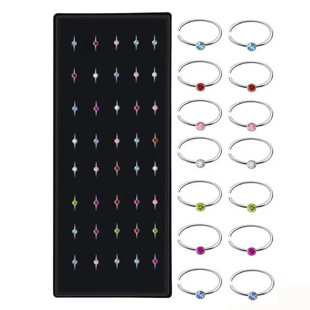 40/60Pcs Straight Nose Stud Curved Pack Crystal Nose Ring Set Stud Lot Nariz Nase Pircing Nose Ring Set Bend Piercing Non-Pack