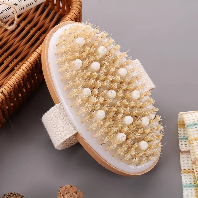 2 In 1 Dry Skin Body Massage Brush Natural Bristle Dead Skin Remover Anti Cellulite Exfoliates Blood Circulation Massage Tools Viralgem Store