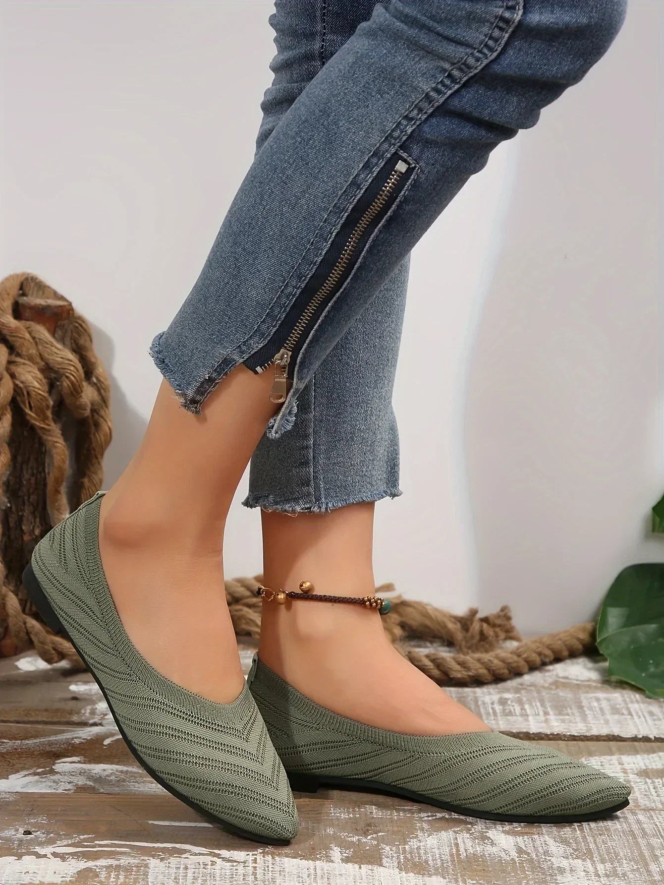 Women's Pointed Toe Flat Shoes Solid Color Knitted Slip on Shoes Casual Breathable Ballet Flats Women Flat Shoes Loafers Women Viralgem Store