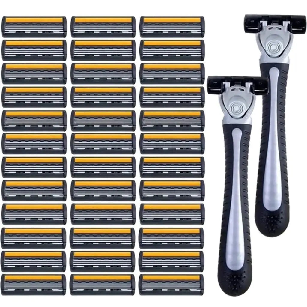 Variety Packs Skin Guard Anti-Slip Handle Replacement Triple Blades Reusable Safety Manual Razors for Men Shaving Bathing Trave