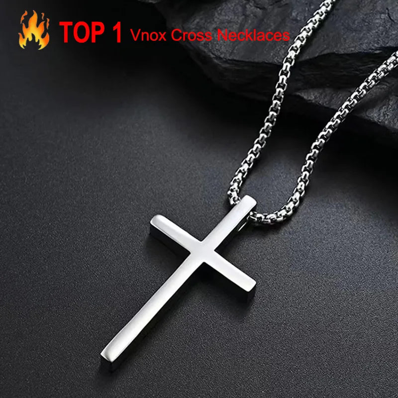 Vnox Cross Necklace for Men Women, Silver Color Plain Cross Pendant Collar with Stainless Steel Box Chain Viralgem Store