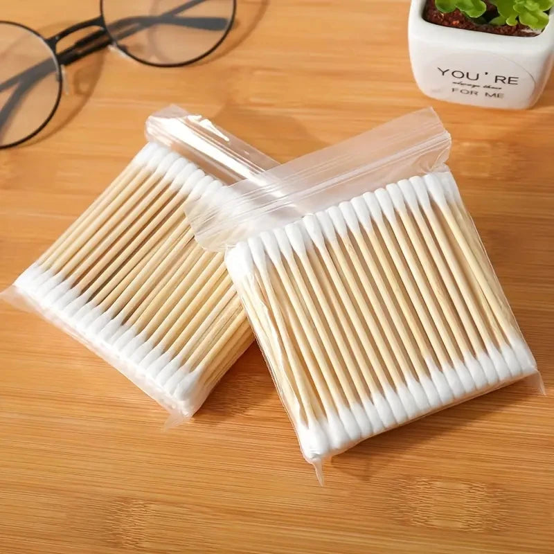 1000pcs Unscented Cotton Swabs, Double-Headed, Wooden Stick, Makeup Removal & Cleaning Ear Cotton Swabs