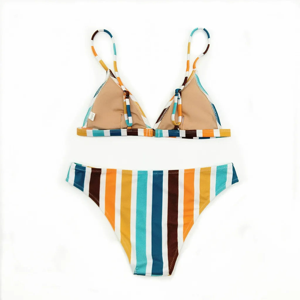 Women'S Summer Beach Rainbow Striped Bikini Set Swimsuit Women Push Up Y2k Bandage Two Piece Swimwear Luxury Tankinis Sets