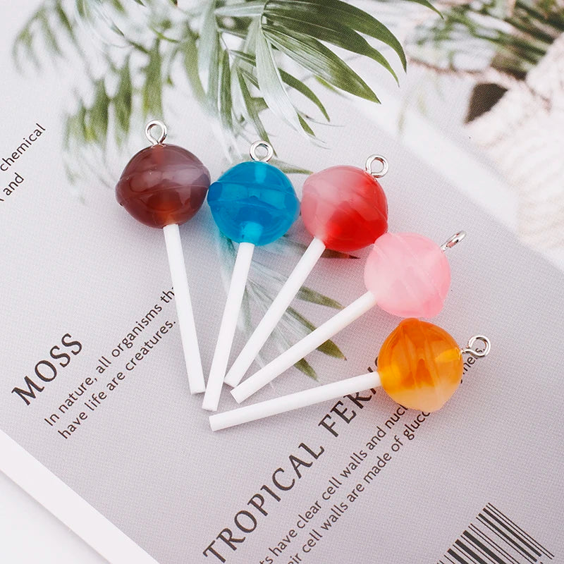 10Pcs Sugar Candy lollipop Resin Charms Diy Findings Kawaii 3D Keychain Earring Pendant Charms For Jewelry Making Suppplies