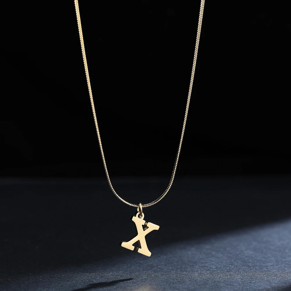 A-Z Alphabet Gold Plated Stainless Steel Pendant Necklace for Women Snake Chain Initial Letter Clavicle Necklaces Collar Jewelry Viralgem Store