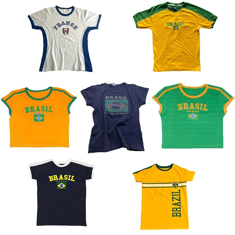 Women's Streetwear Cute Lettre Print T-Shirt Y2k Punk Summer Casual Preppy Style Slim Crop Top Vintage Sexy Grunge Fairy Tees