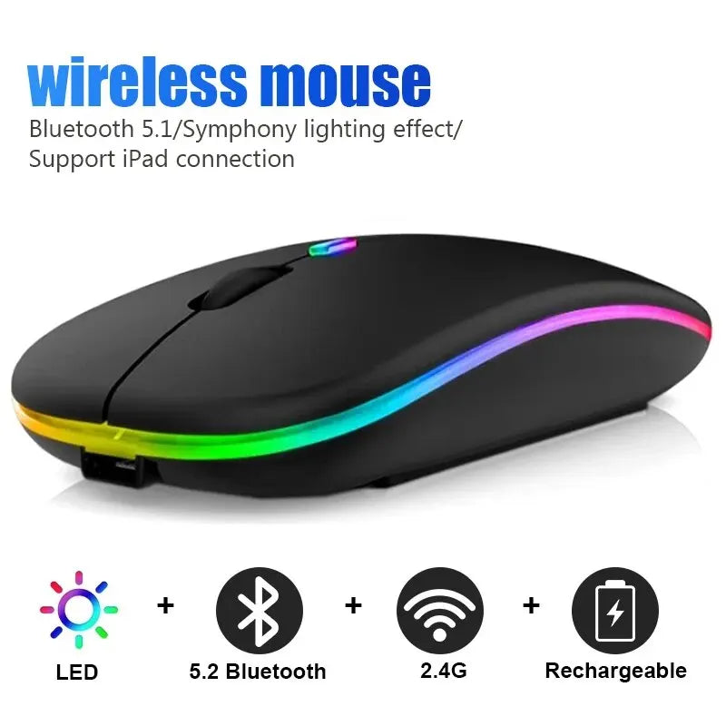 Wireless Mouse RGB Rechargeable Bluetooth Mice Wireless Computer Mause LED Backlit Ergonomic Gaming Mouse for Laptop PC 3600DPI Viralgem Store