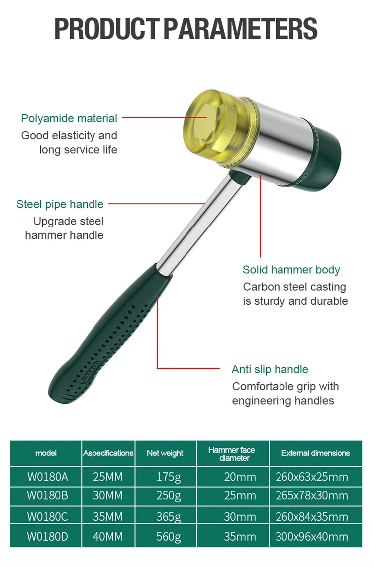 WYNN'S Double-Faced Soft Hammer Mallet Rubber Hammer for Home Flooring Decoration Installation Hand Tool Jewelry Craft DIY Work Viralgem Store