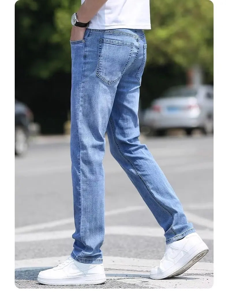 Trend in jeans men thin straight base big size casual denim long pants DN0556