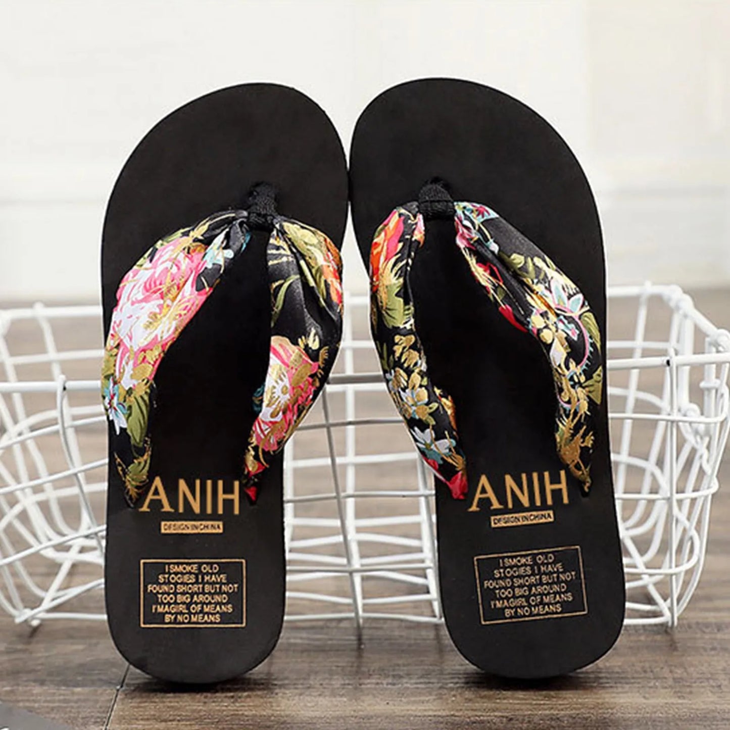 2022 Summer Floral Printing Slippers Women Bohemian Satin Strap Platform Wedge Flip Flops Outdoor Thick Bottom Beach Shoes