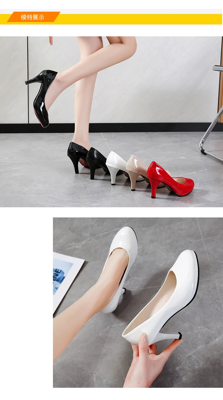 2024 High Heels Shoes Women White Wedding Shoes Thick High Heels Fashion Party Pumps Footwear Yellow Red Big Size 35-41