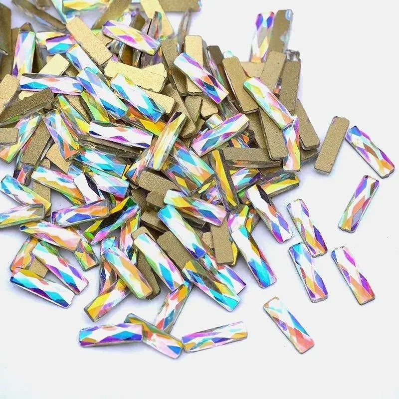 100pcs AB clear Rhinestone 4-10mm Nail Art Shape Top Crystal AB Czech Crystal Rhinestone Flatback Elongated Glass Stones ZZ15244