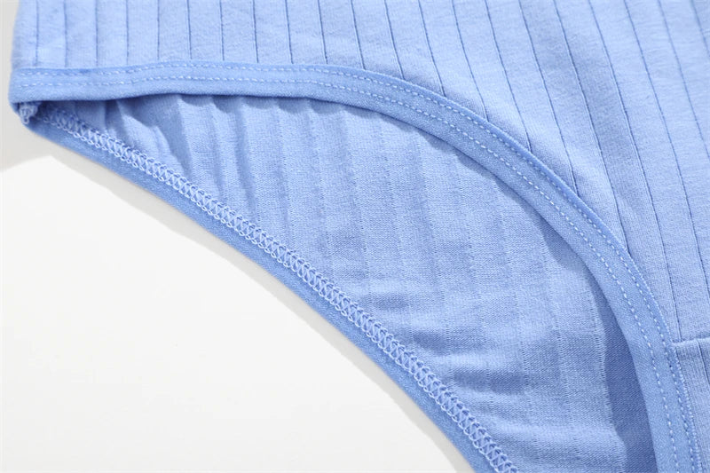 7Pcs/SET Cotton Ribbed Striped Underwear Women's Panties Sexy Solid Color Plus Size Briefs Female Breathable Soft Lingerie L-7XL
