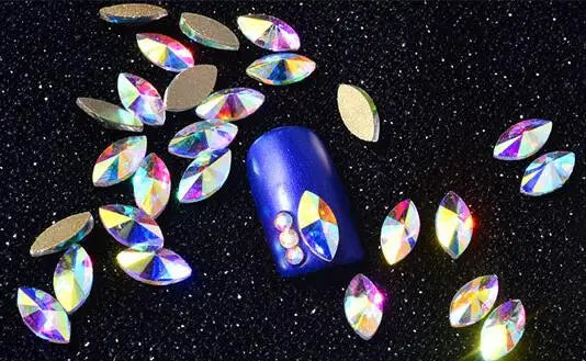 100pcs AB clear Rhinestone 4-10mm Nail Art Shape Top Crystal AB Czech Crystal Rhinestone Flatback Elongated Glass Stones ZZ15244