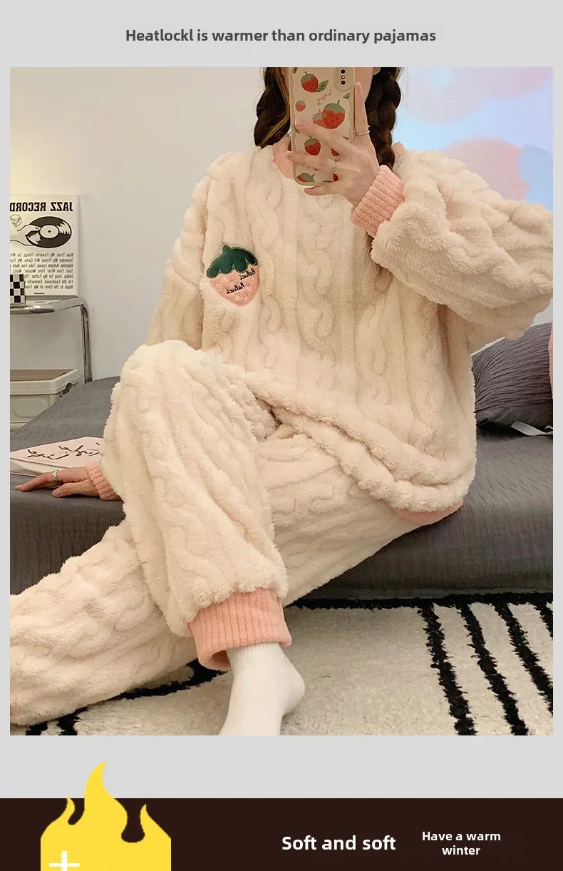 Winter Flannel Fleece-lined Sleepwear Women's Long Sleeve Warm Thickened Pyjamas Home Clothes Explosion Model Jacket Viralgem Store