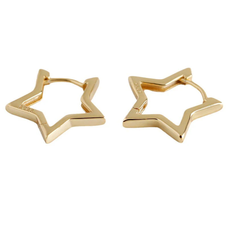 WANTME 925 Sterling Silver Fashion Statement Gold Stars Huggies Hoop Earrings for Women European Charms Party Jewelry Ear Buckle Viralgem Store