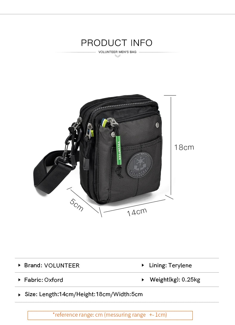 VOLUNTEER Crossbody Bags for Men Fashion Waterproof Phone Oxford Cloth Casual Small Messenger Men's Shoulder Sling Bag 1652-11 Viralgem Store