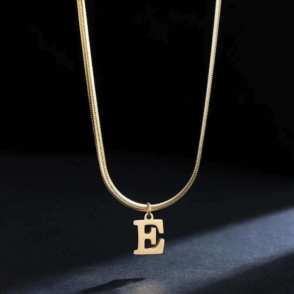 A-Z Alphabet Gold Plated Stainless Steel Pendant Necklace for Women Snake Chain Initial Letter Clavicle Necklaces Collar Jewelry Viralgem Store
