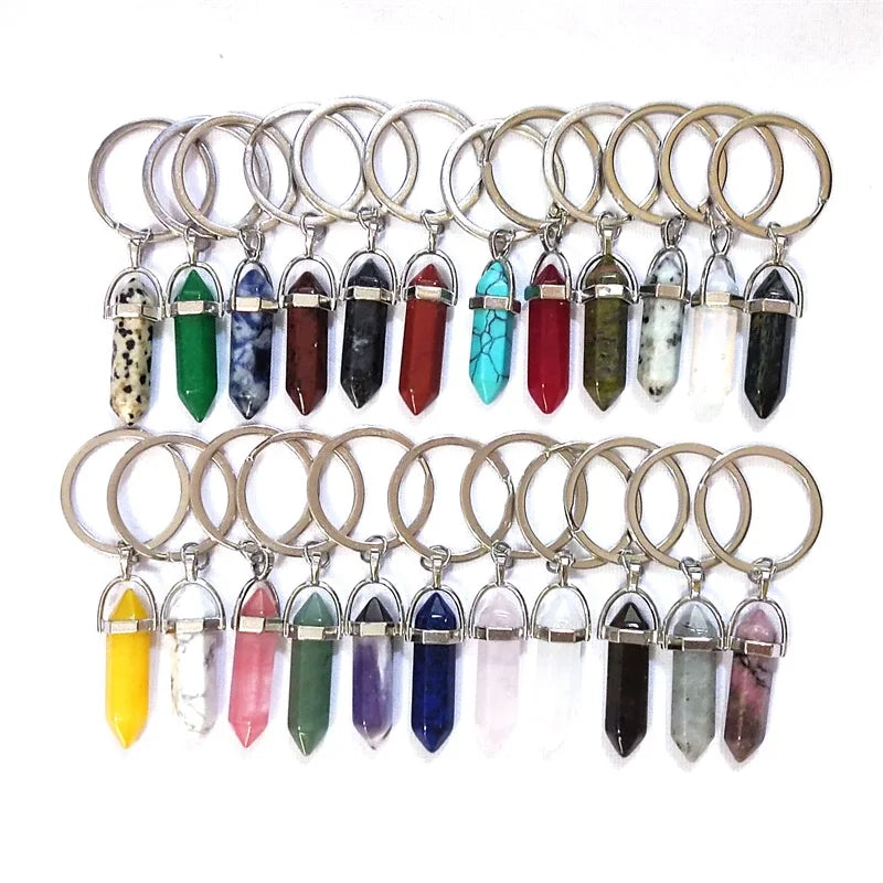 20pcs Natural Rough Raw Stone Crystal Quartzs Keychain Women Men Handbag Hangle Car Key Holder Raw Mineral Stone KeyRing Jewelry Viralgem Store